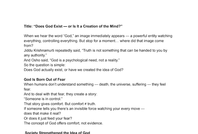 write philosophical and thought provoking articles and scripts